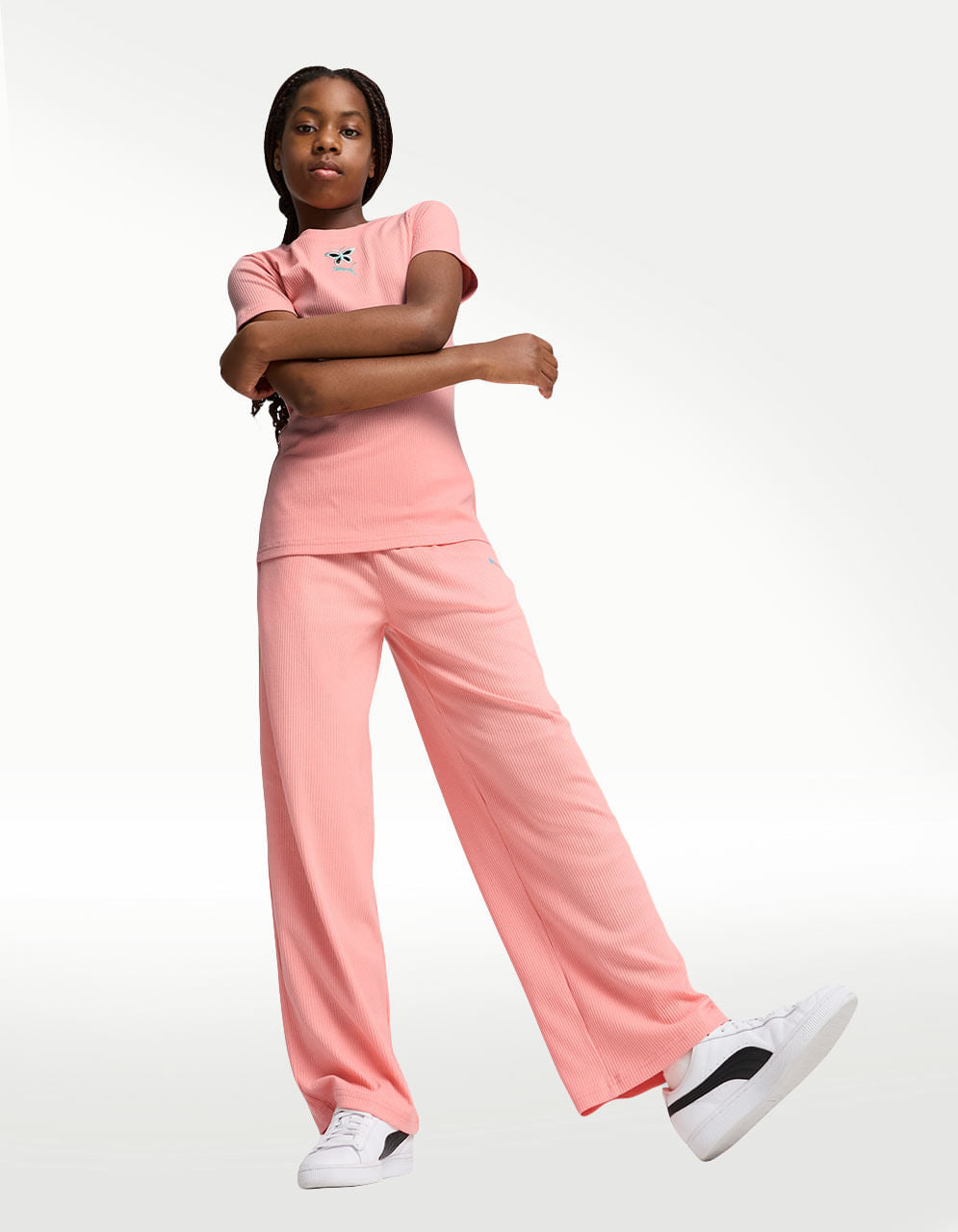 Pants Puma Butterfly Vibe Ribbed Rosa - Niña