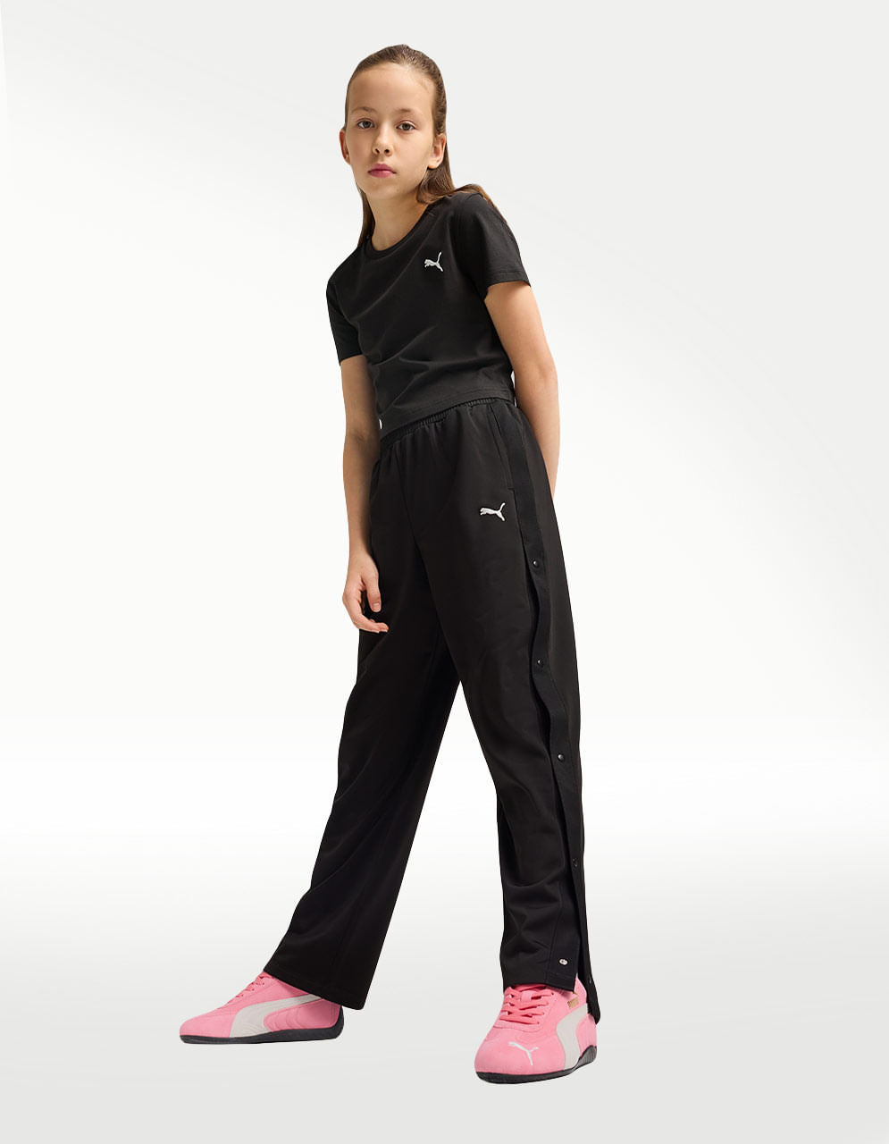 Pants Puma Wardrobe Ess Relaxed Popper Negro - Niño