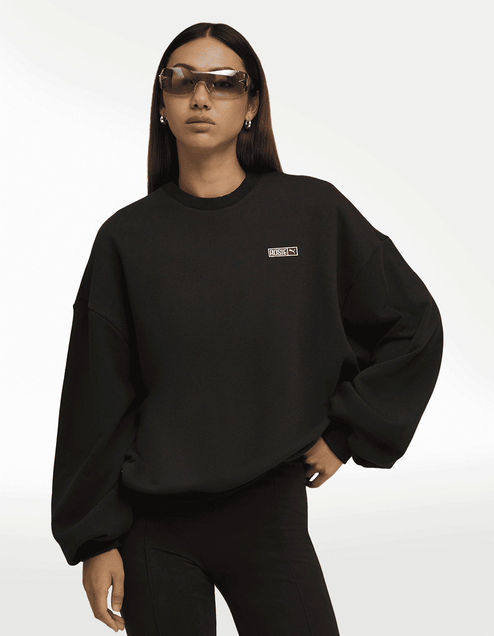 Sudadera Puma X Rosé Oversized Crew TR Negro - Mujer